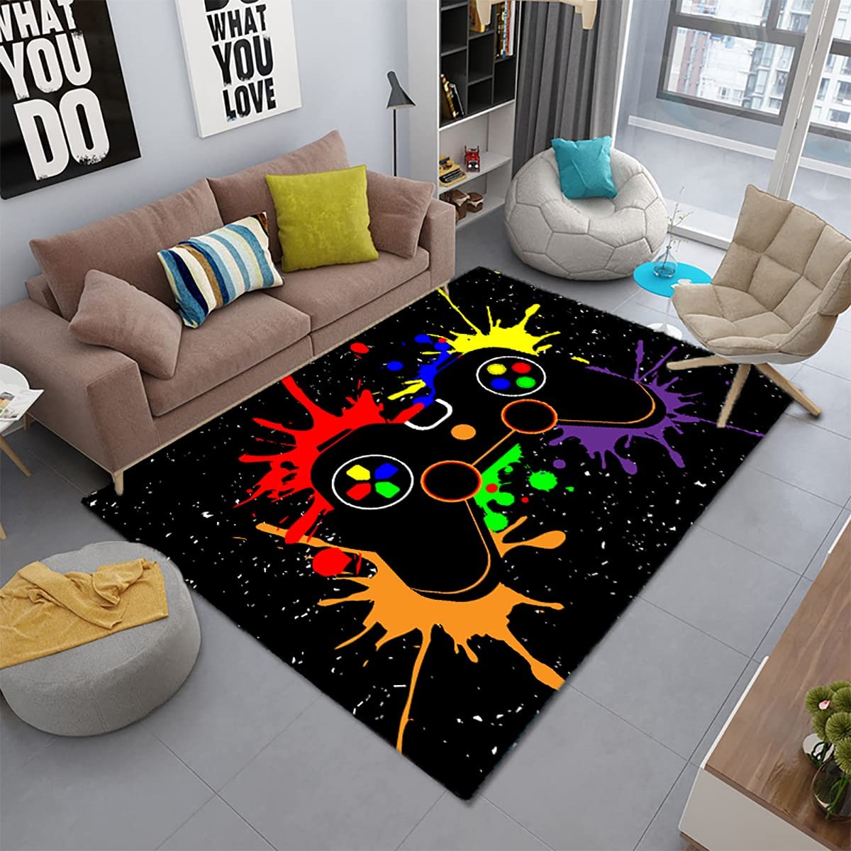 Stylish Gaming Video Game Controllers Gamer Area Rug for Home Decor with Game Room Rug Ideas - Image 2