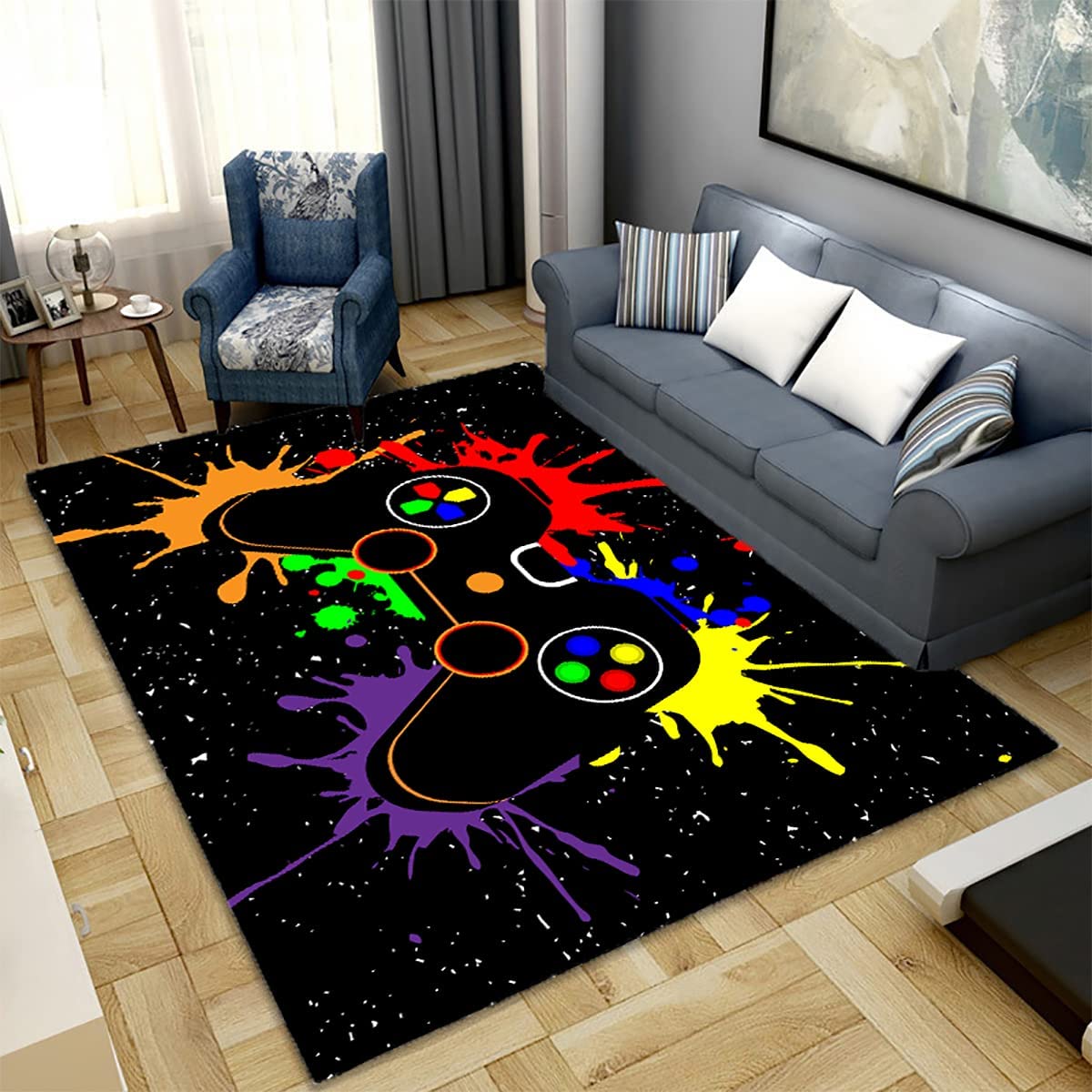 Stylish Gaming Video Game Controllers Gamer Area Rug for Home Decor with Game Room Rug Ideas - Image 4