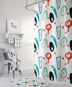 Stylish Mid Century Modern Theme Shower Curtain - Options for Towels and Mat Available