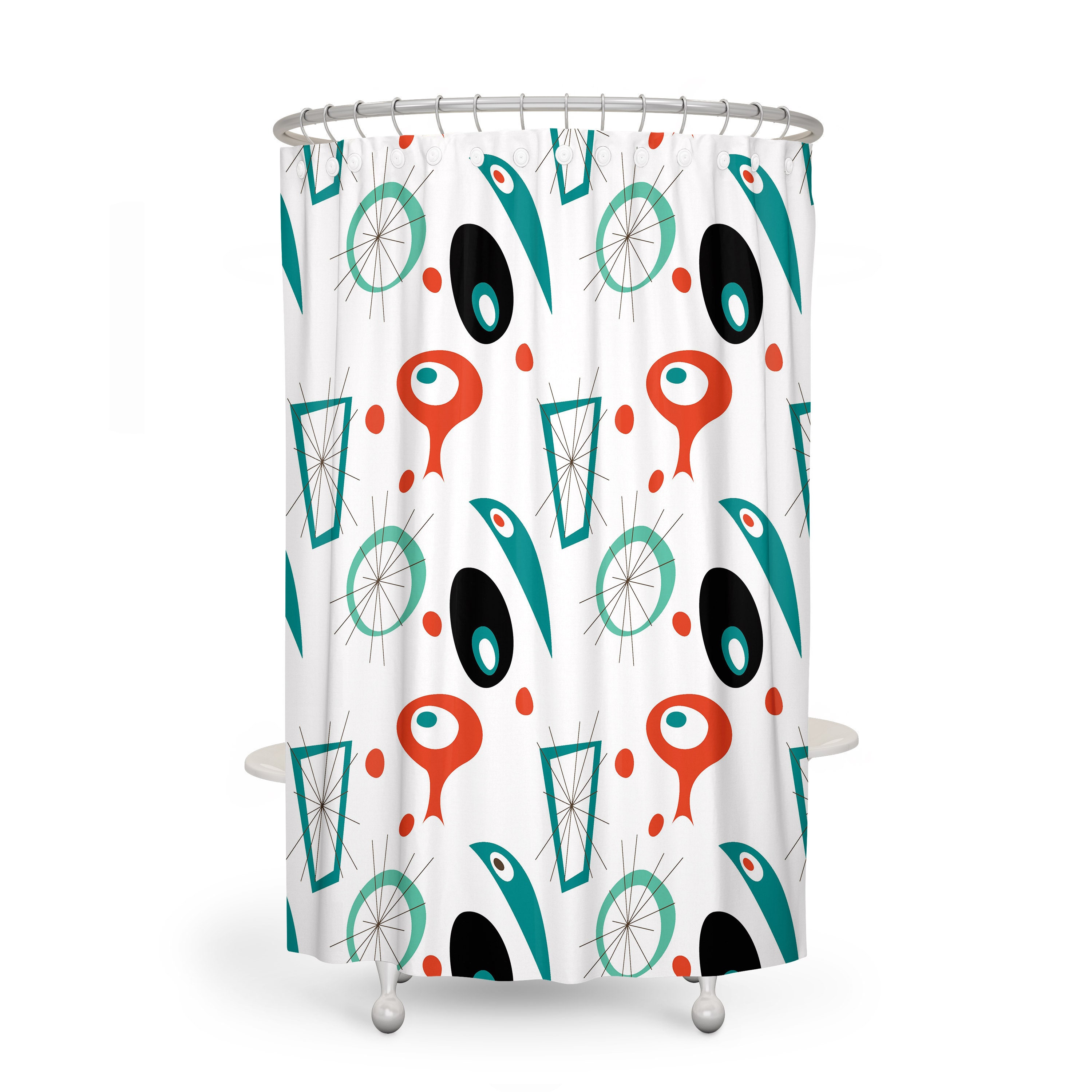 Stylish Mid Century Modern Theme Shower Curtain - Options for Towels and Mat Available - Image 2