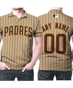 Stylish Polo Shirt for San Diego Padres Fans with 00 Any Name Mlb 2020 Light Brown Stripe Jersey Inspired