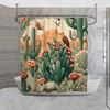 Stylish William Morris Style Shower Curtain with Desert Cactus Design and Green and Orange Artistic Bathroom Decor