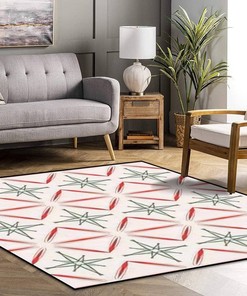 Stylized Boho Non-Skid Area Rug with Retro Christmas Mid Century Vintage Theme for Living Room