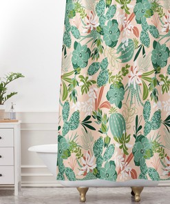 Succulent Garden Design with Pink Boho Shower Curtain, Adds a Touch of Nature to Your Bathroom Decor, Bath Curtain