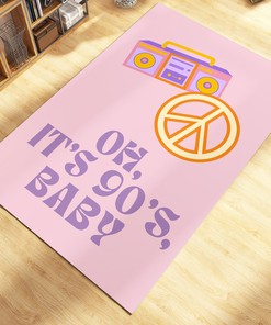 Sugar Pink 70s Retro Trippy Rug - Preppy Room Decor Abstract Groovy Rug, Cute Hippie Rug with Non-Slip Bathroom
