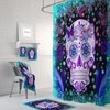 Sugar Skull Butterflies Frosted Teal Shower Curtain Set with Day of the Dead Bath Items