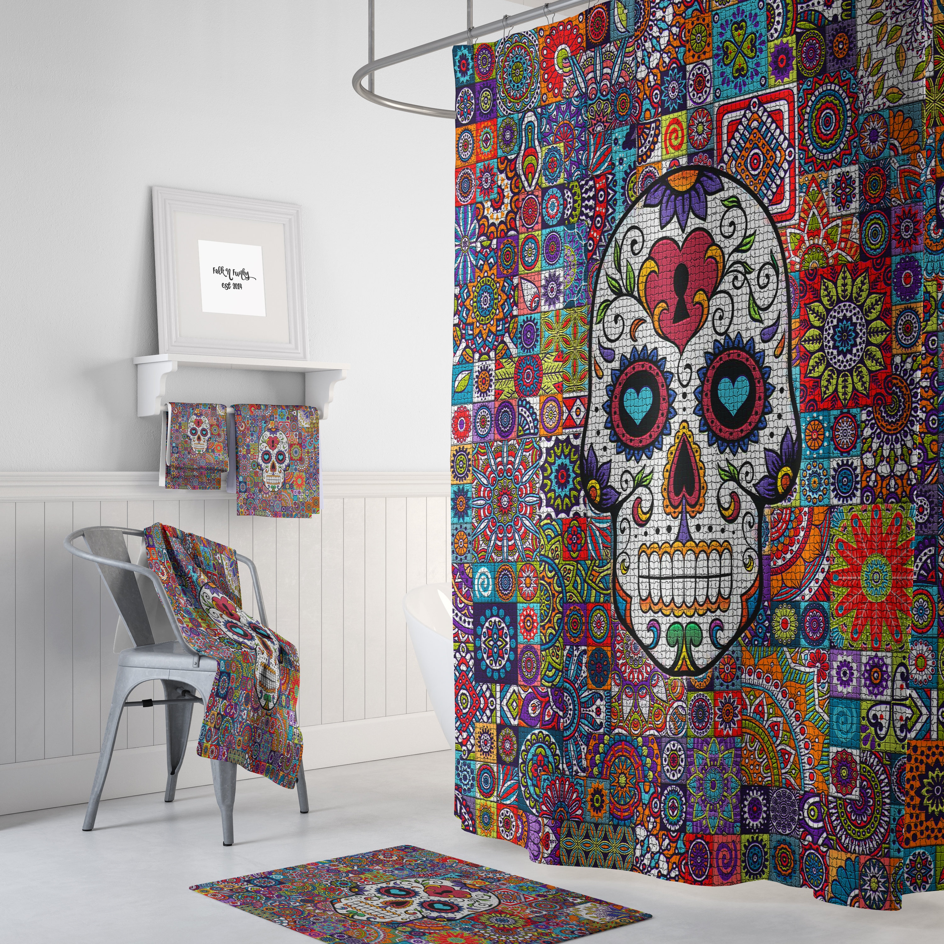 Sugar Skull Curtain Shower Curtain for a Gothic and Romantic Bathroom Decor