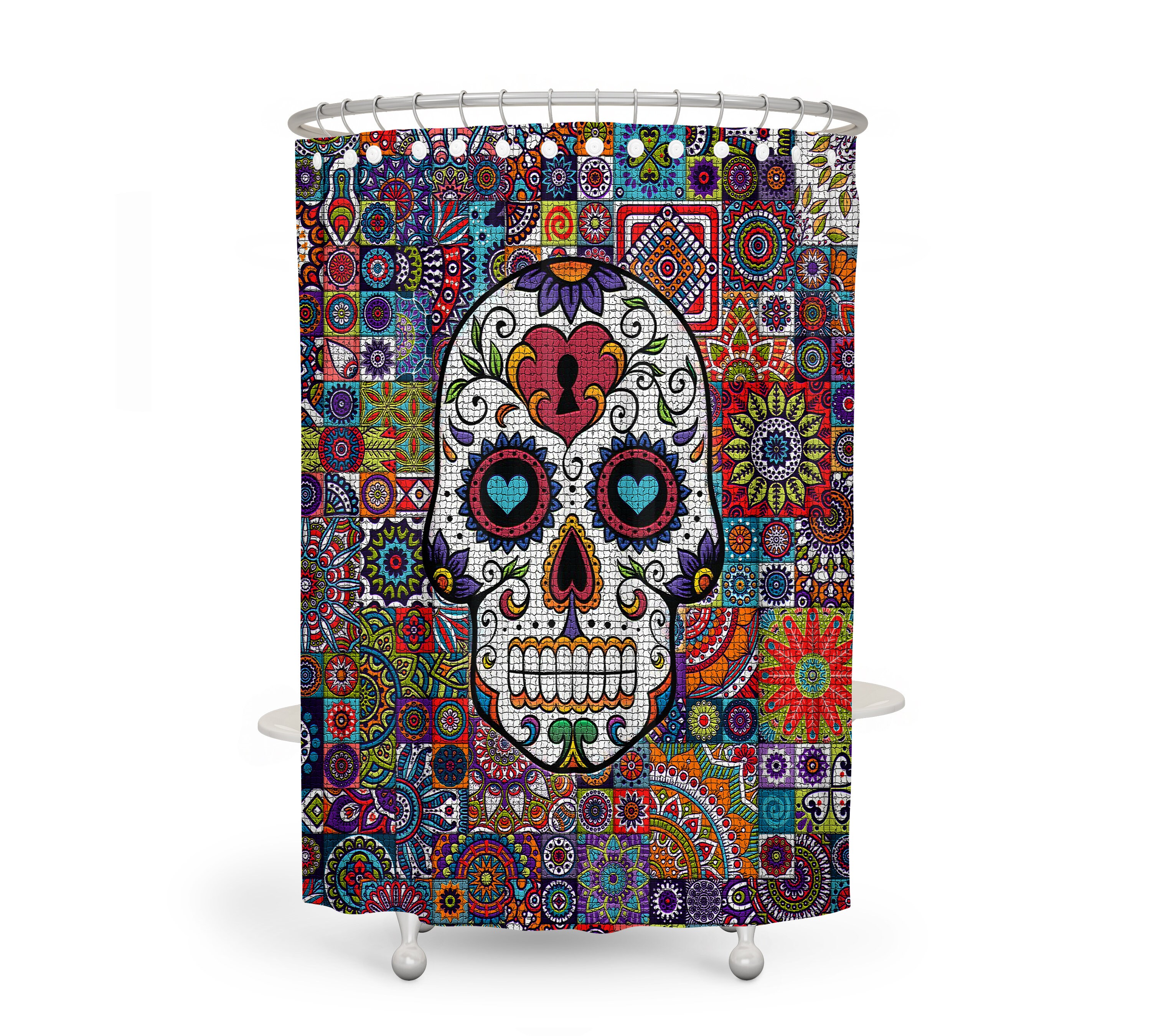 Sugar Skull Curtain Shower Curtain for a Gothic and Romantic Bathroom Decor - Image 2
