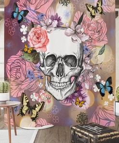 Sugar Skull Floral Shower Curtain Set with Bath Mat and Towels