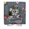 Sugar Skull Gray Rose Floral Shower Curtain - Quirky Bath Curtain Decor