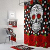 Sugar Skull Red Rose Bath Set, Day Of The Dead Bathroom Decor with Restroom Shower Curtains Decorative