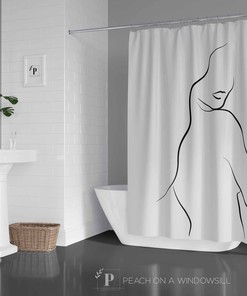 Sultry and Sexy Lady Shower Curtain with Feminine Nude Line Art Design for Fun and Flirty Bathroom Decor