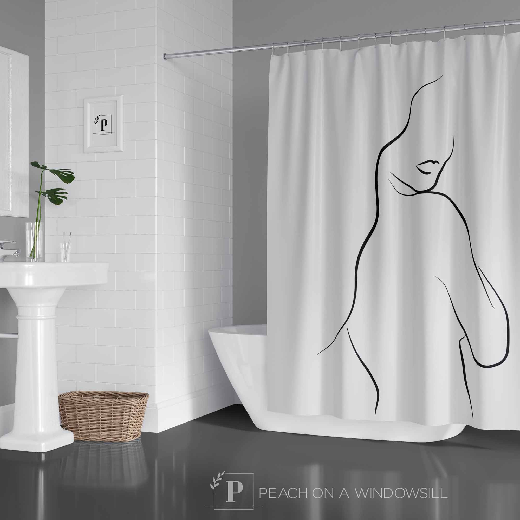 Sultry and Sexy Lady Shower Curtain with Feminine Nude Line Art Design for Fun and Flirty Bathroom Decor