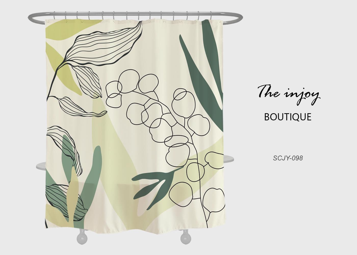 Summer Art Leaf Waterproof Shower Curtain | Bath Curtain with Hooks | Customized for Home Decor + Quotes