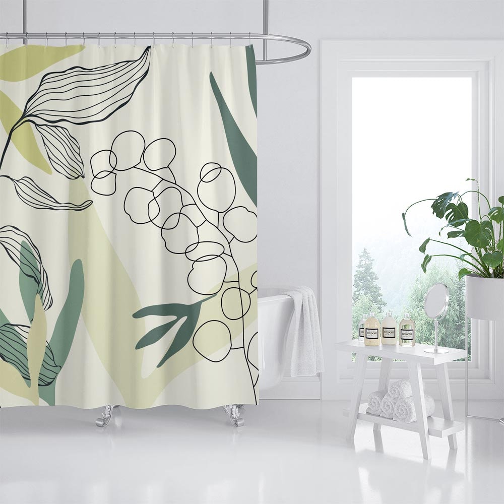 Summer Art Leaf Waterproof Shower Curtain | Bath Curtain with Hooks | Customized for Home Decor + Quotes - Image 2