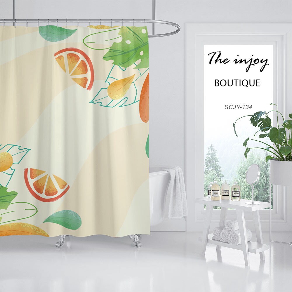 Summer Orange Disney Shower Curtain with Hooks, Simple Fruit Bathroom Bathtubs Home Decor - Image 2