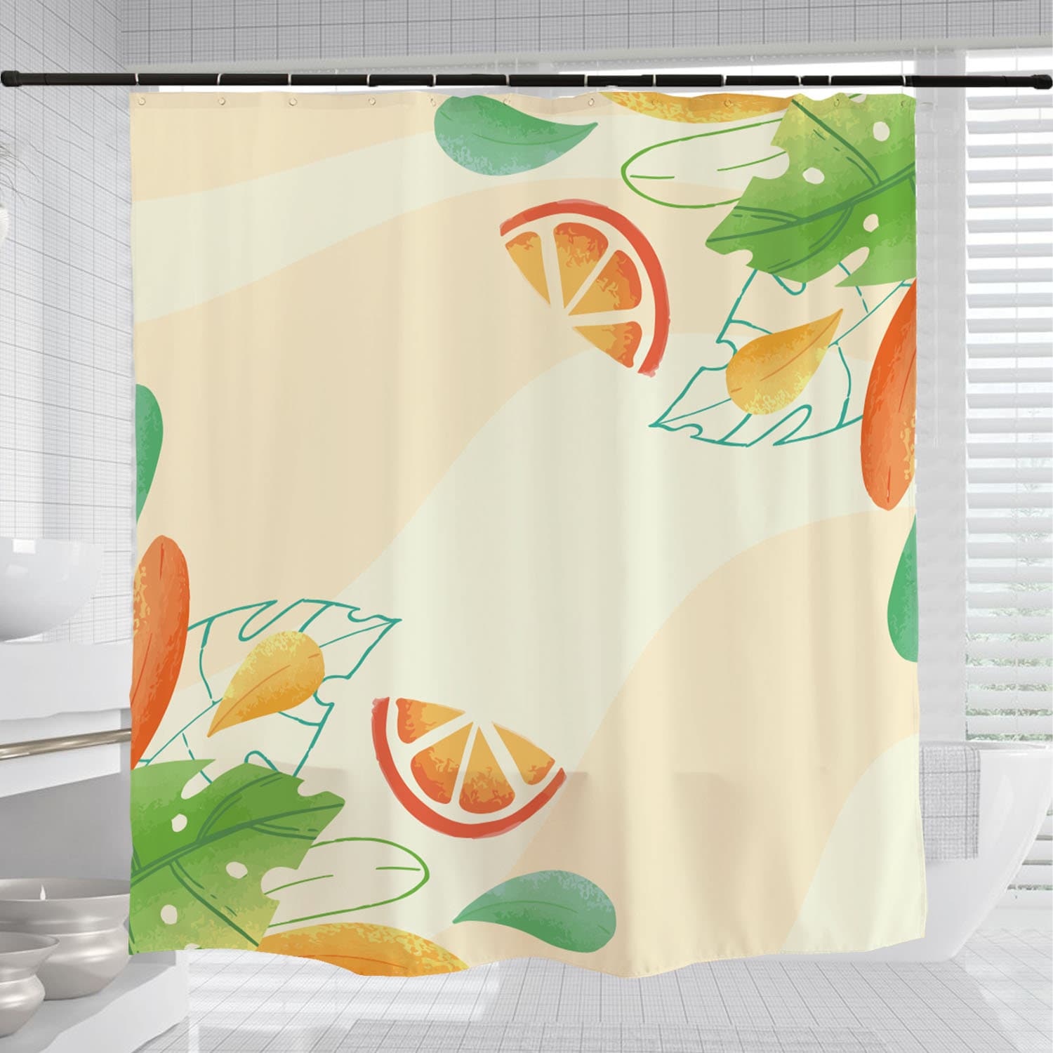 Summer Orange Disney Shower Curtain with Hooks, Simple Fruit Bathroom Bathtubs Home Decor - Image 3
