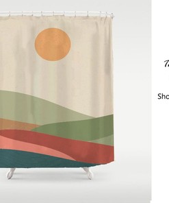 Sun and Montain Cream Sky Field Shower Curtain - Modern Art Landscape Design - Waterproof Heavy Quality Curtains