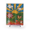 Sunburst Boho Shower Curtains, Groovy 60's 70's Hippie Bathroom Accessory with Retro Decor