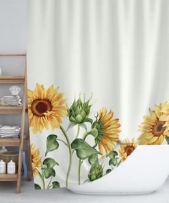 Sunflowers Floral Shower Curtain | Yellow and Beige Bath Curtain | Waterproof Fabric | Home Bathroom Sunflower Decor