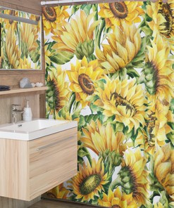 Sunflowers Shower Curtain, Beautiful Flower Design with Botanical Bathroom Curtain, Lovely Accessory for Farmhouse