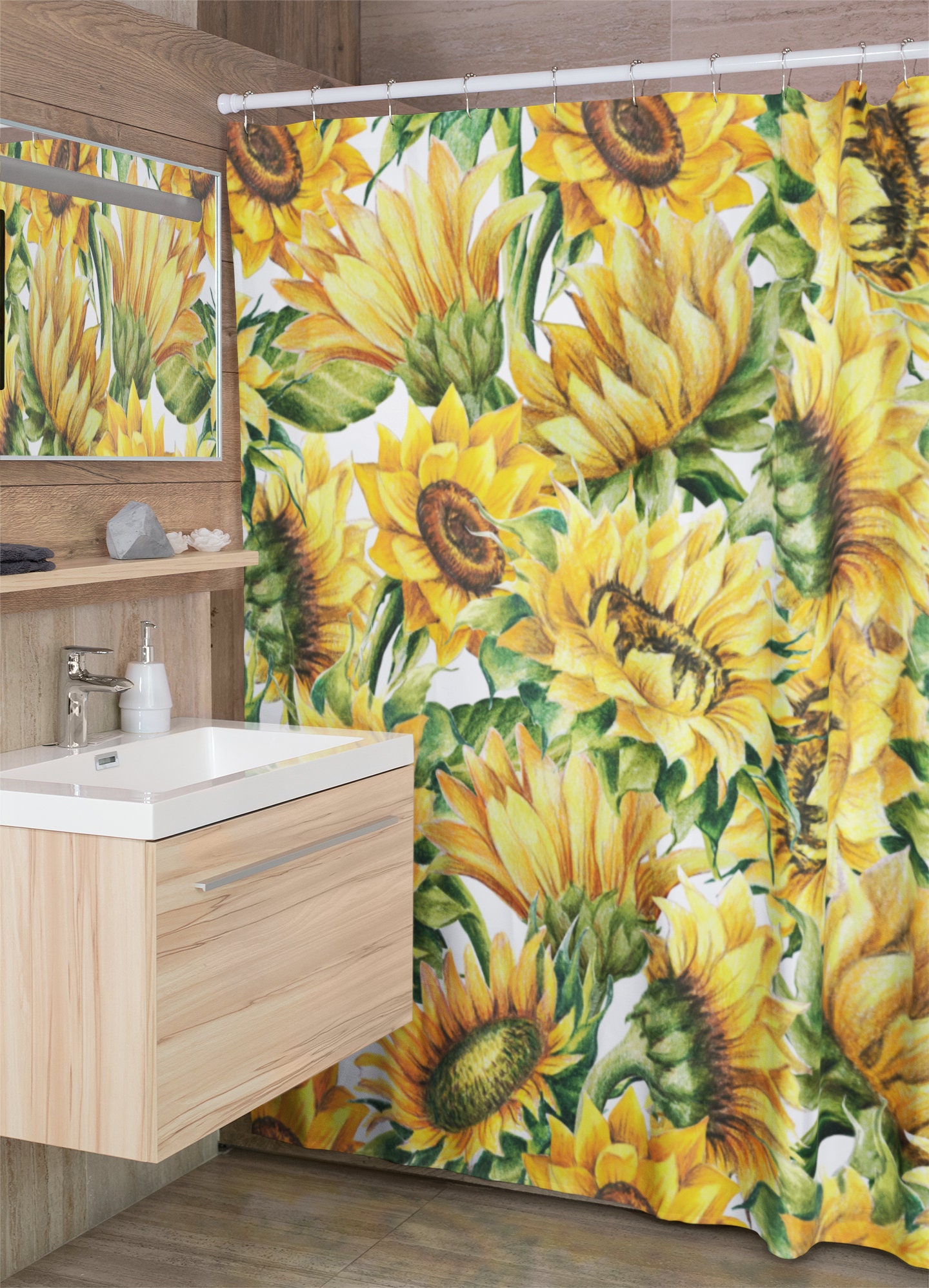 Sunflowers Shower Curtain, Beautiful Flower Design with Botanical Bathroom Curtain, Lovely Accessory for Farmhouse