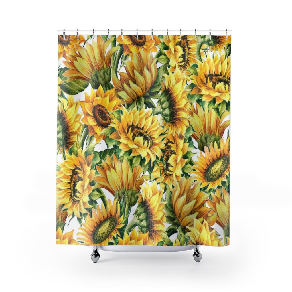 Sunflowers Shower Curtain, Beautiful Flower Design with Botanical Bathroom Curtain, Lovely Accessory for Farmhouse - Image 2