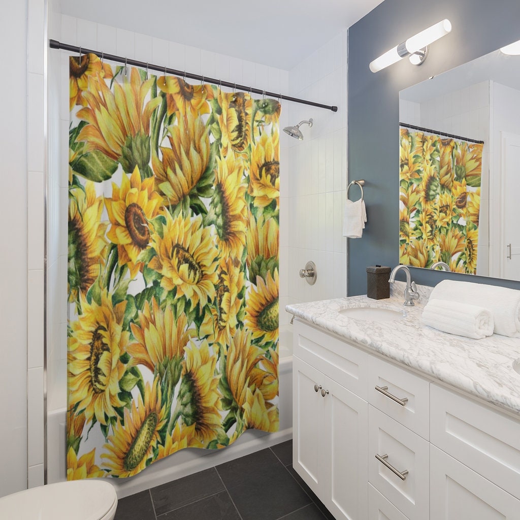 Sunflowers Shower Curtain, Beautiful Flower Design with Botanical Bathroom Curtain, Lovely Accessory for Farmhouse - Image 3