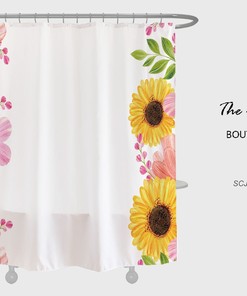 Sunflowers Shower Curtain, Minimalist Floral Bathtub Curtain with Waterproof Washable Material and Customizable Size