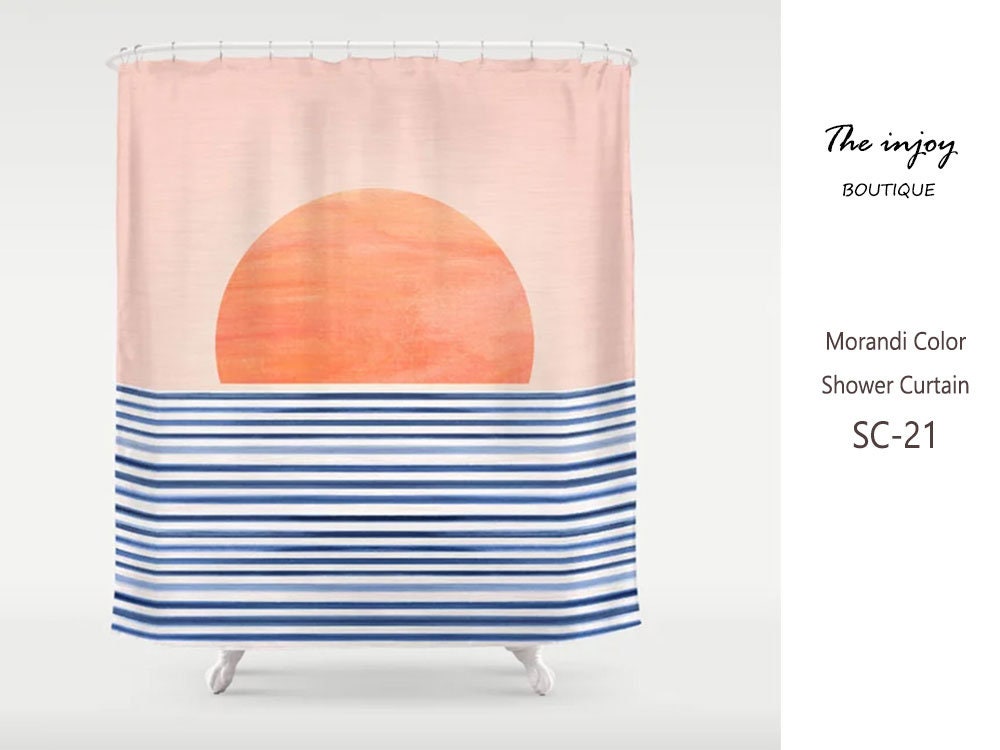 Sunset Beach Shower Curtain, Blue Sea Waterproof Washable Curtain, Personalized Sizes for Unique Bathroom Decor