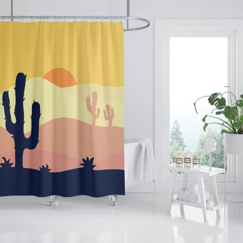 Sunset Forest Cactus Disney Shower Curtain Perfect for a Touch of Summer Vibes, Extra Thick Waterproof - Image 2