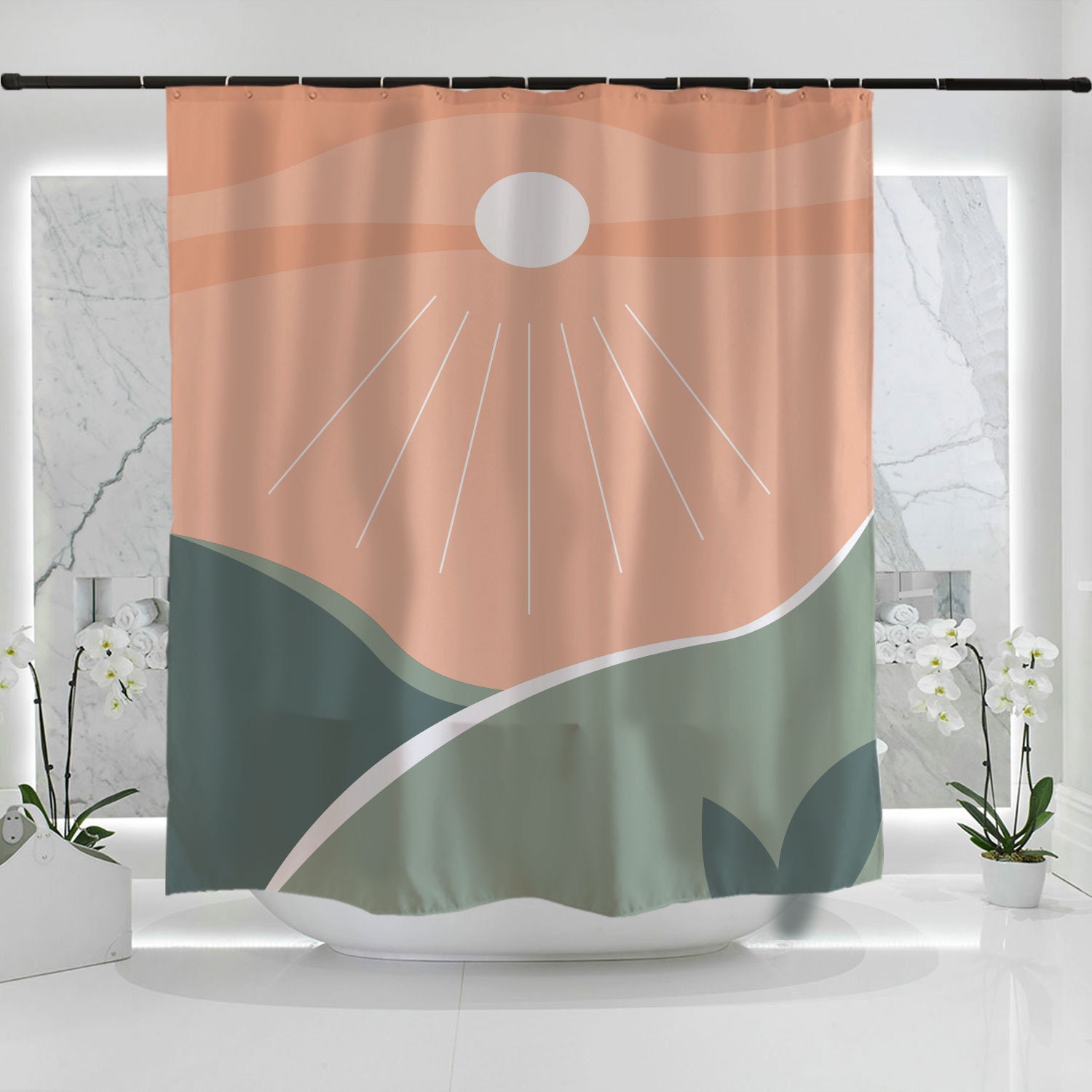 Sunshine Orange Sky Mountain Disney Shower Curtain, Extra Heavy and Waterproof with Custom Sizes for a Cheerful Morning - Image 2