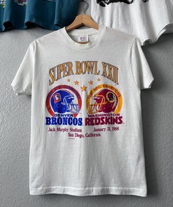 Super Bowl Xxii 1988 Redskins Broncos Vintage 80S T-Shirt Sweatshirt Pullover Hoodie Reprinted Gift For Nfl Fans