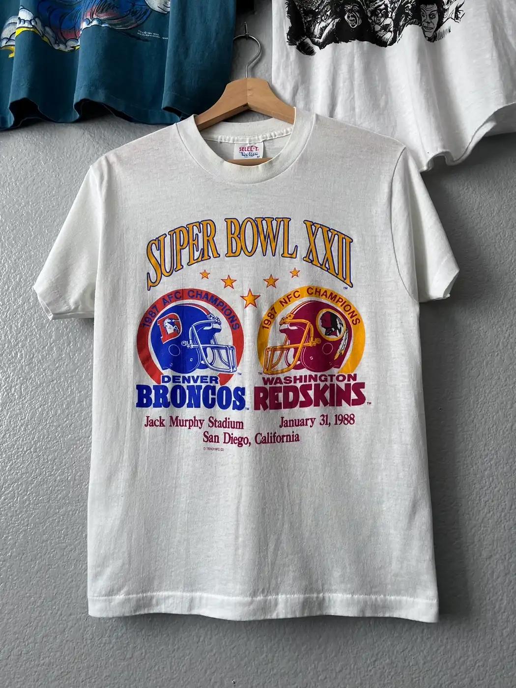 Super Bowl Xxii 1988 Redskins Broncos Vintage 80S T-Shirt Sweatshirt Pullover Hoodie Reprinted Gift For Nfl Fans