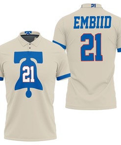 Support Your Team with This Design 76ers Joel Embiid 2020-21 Earned Edition Cream 3D All Over Print Polo Shirt