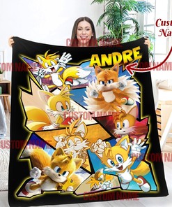 Tails Sonic and Year Blanket - Halloween and Christmas Blanket Gift with Personalization