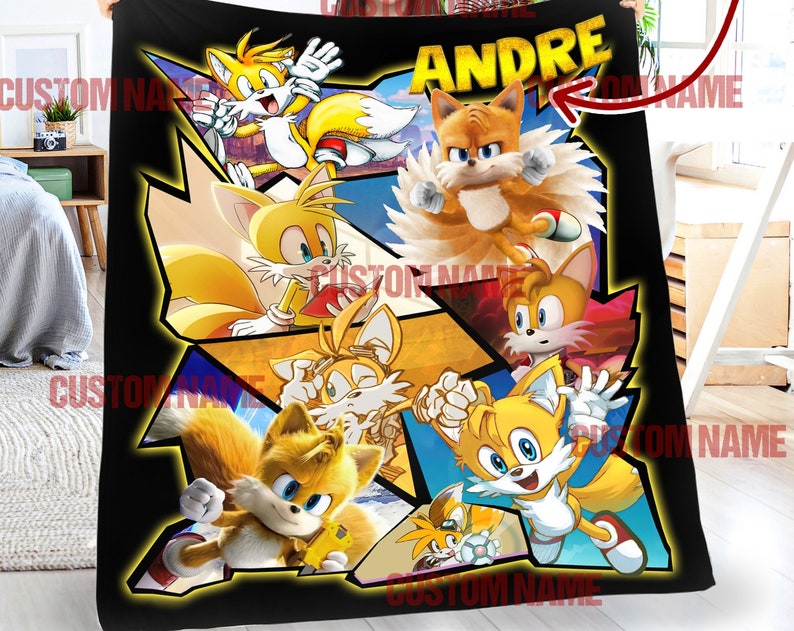 Tails Sonic and Year Blanket - Halloween and Christmas Blanket Gift with Personalization - Image 2