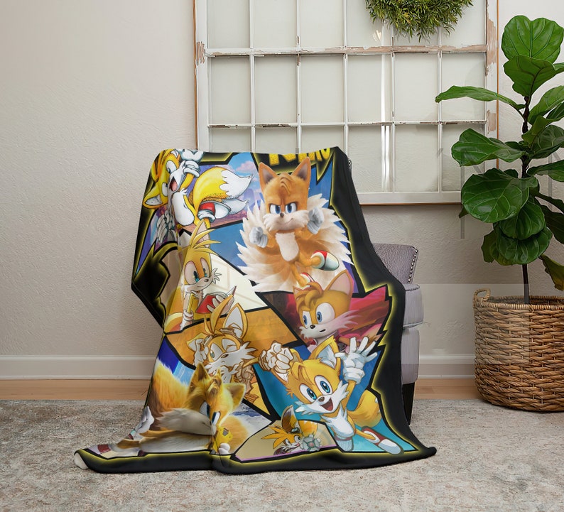 Tails Sonic and Year Blanket - Halloween and Christmas Blanket Gift with Personalization - Image 3