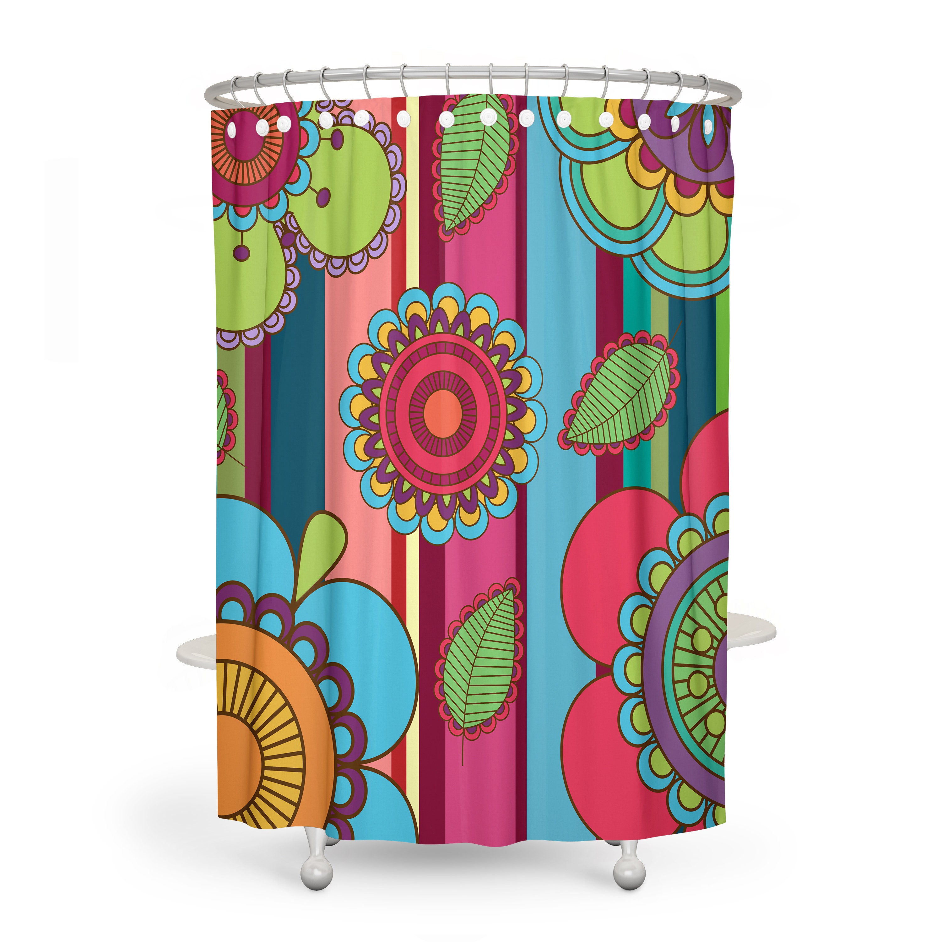 Talavera Floral Shower Curtain - Traditional Fabric Bath Curtain with Optional Towels and Mat for Rustic Bathroom Decor - Image 2