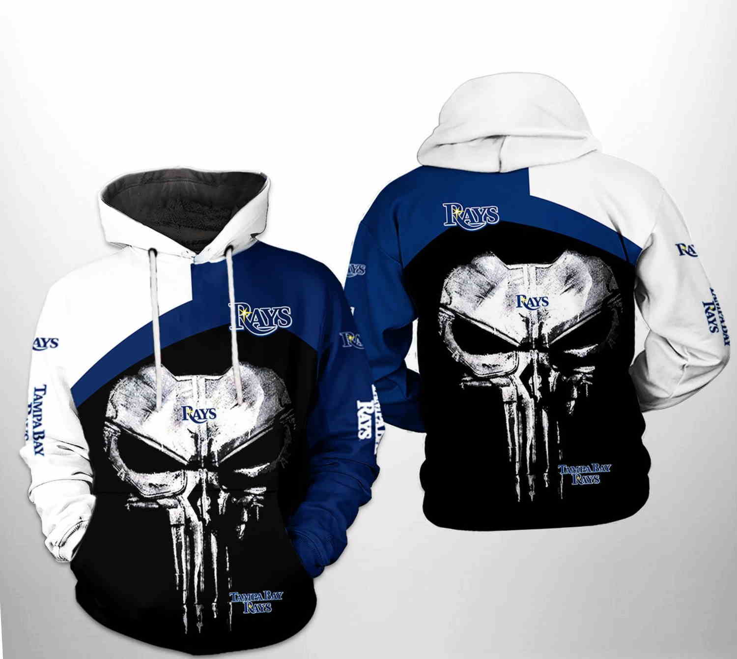 Tampa Bay Rays MLB Punisher Skull 3D Hoodie