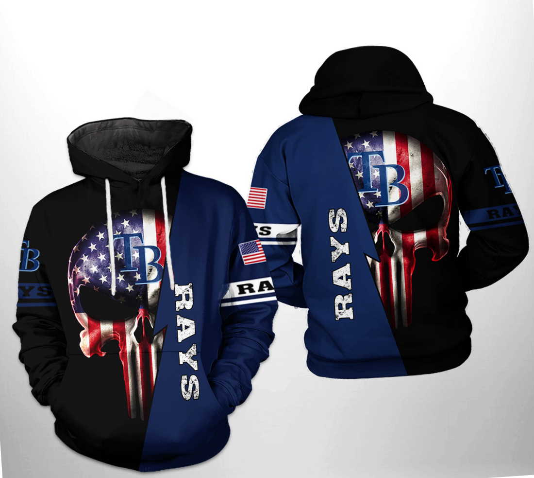 Tampa Bay Rays MLB US Flag Skull All Over Print Hoodie