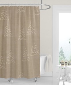 Tan Linen Look Print Desert Mountains Shower Curtain with Neutral Modern Minimalist Design, Perfect for Trendy Bathrooms