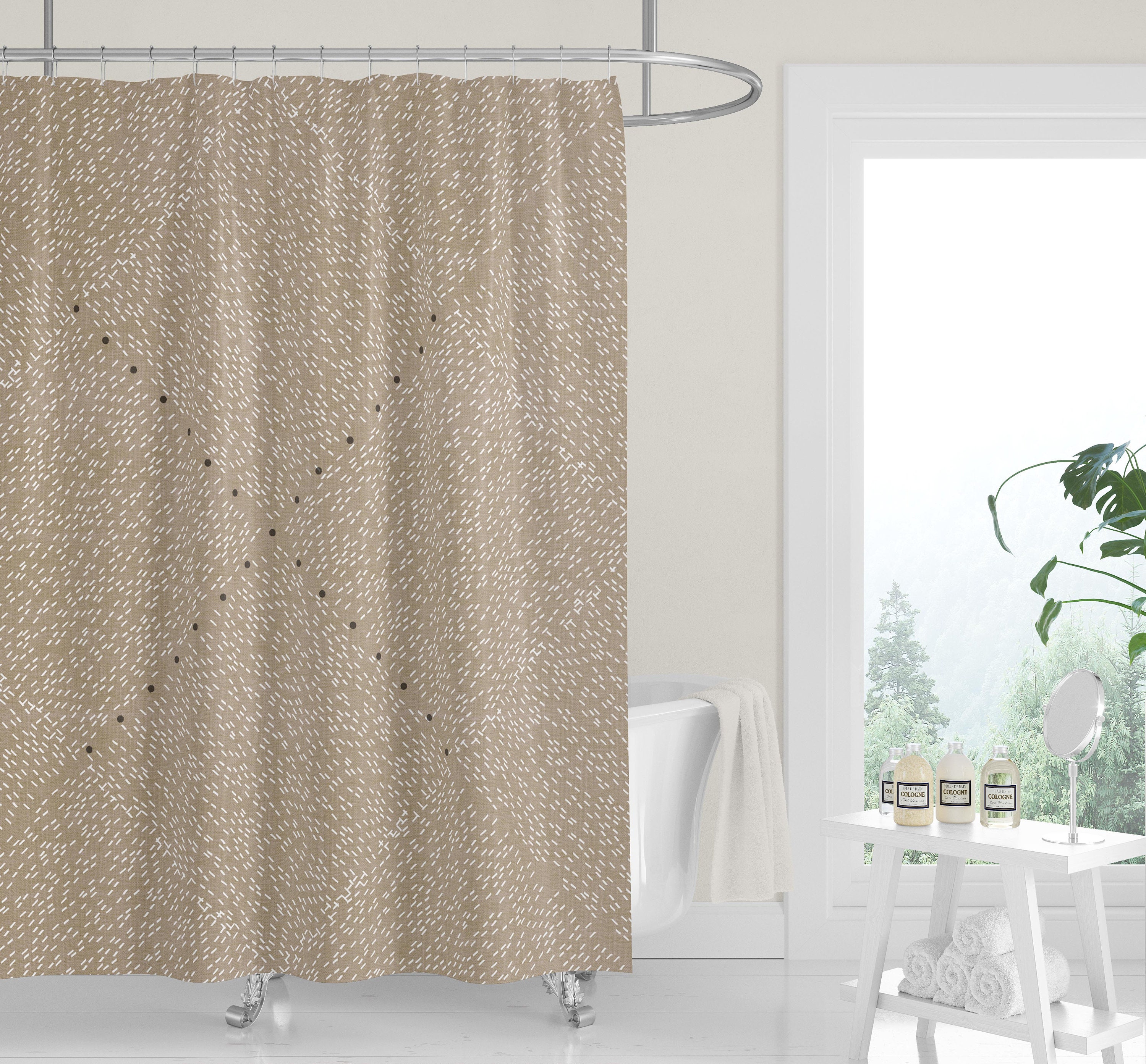 Tan Linen Look Print Desert Mountains Shower Curtain with Neutral Modern Minimalist Design, Perfect for Trendy Bathrooms - Image 2