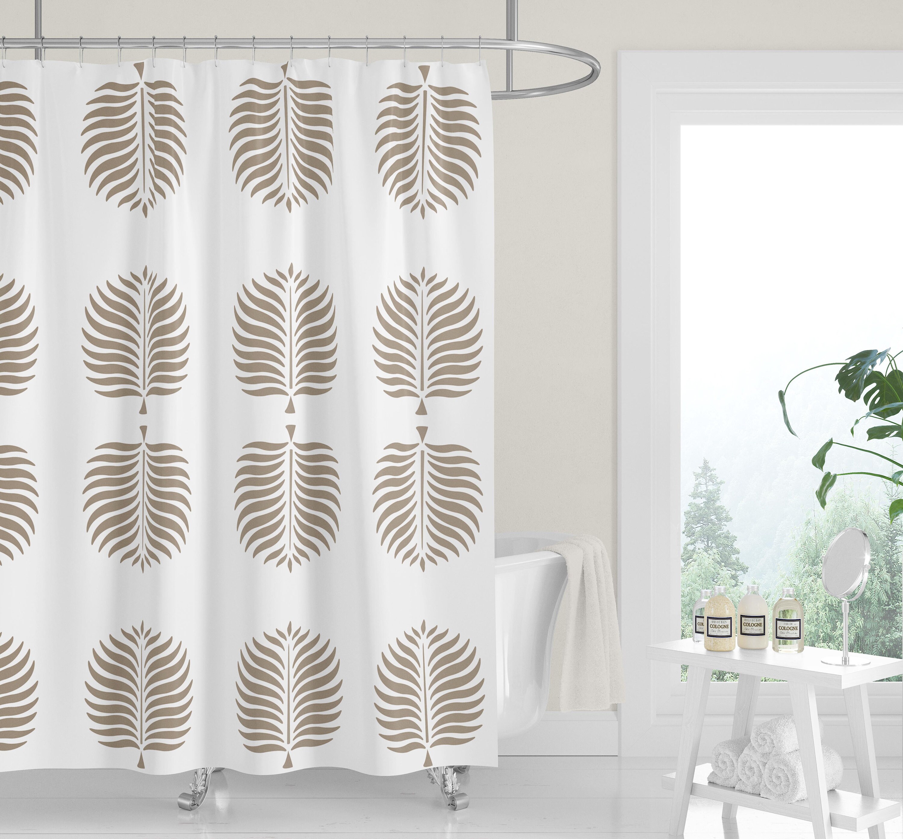 Tangerine Orange Palm Fronds Shower Curtain | Modern Neutral Minimalist Style - Image 2