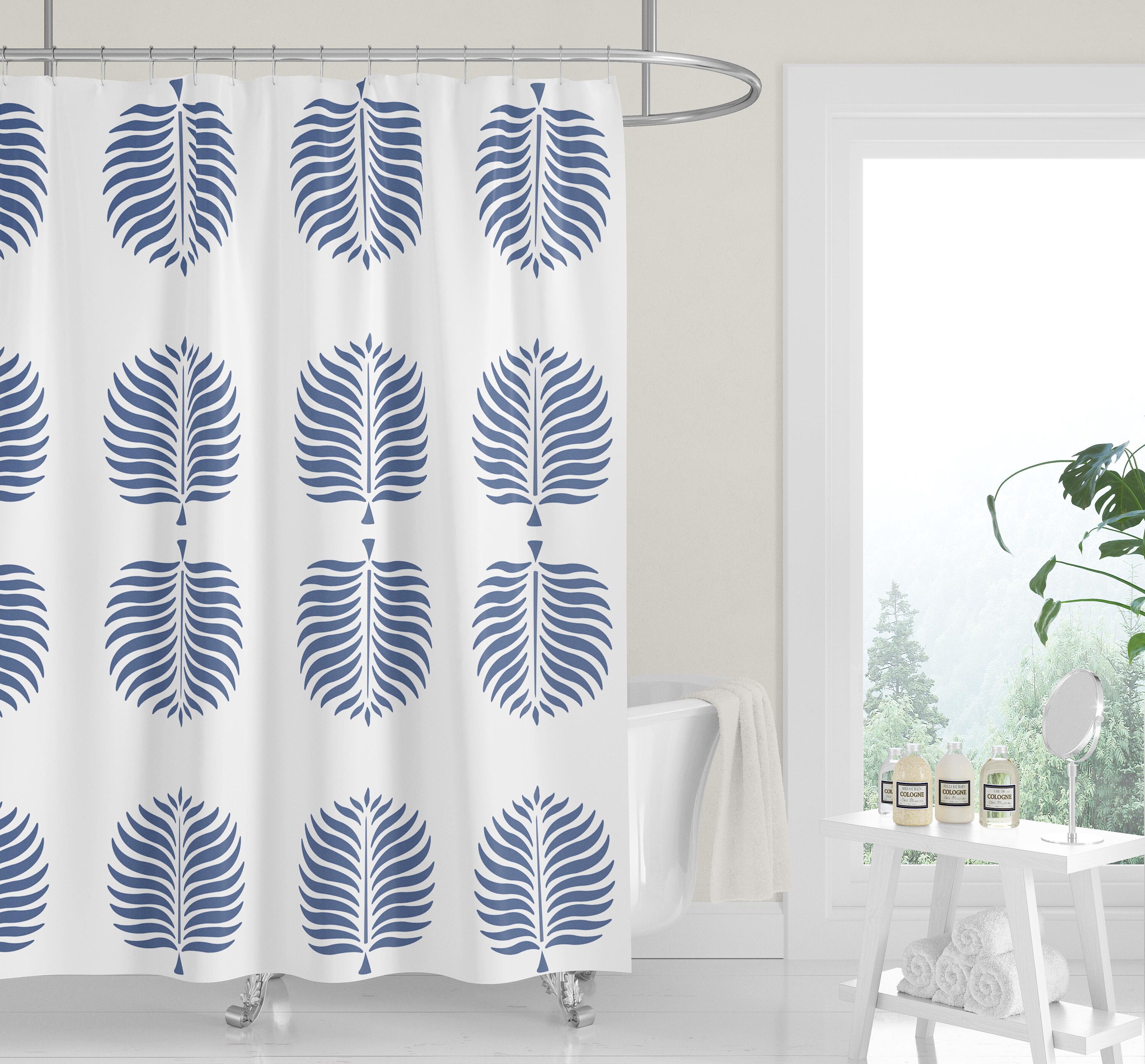 Tangerine Orange Palm Fronds Shower Curtain | Modern Neutral Minimalist Style - Image 3