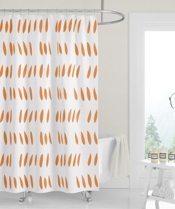 Tangerine Orange and White Shower Curtain with Abstract Raindrop Cutouts for Modern Neutral Decor