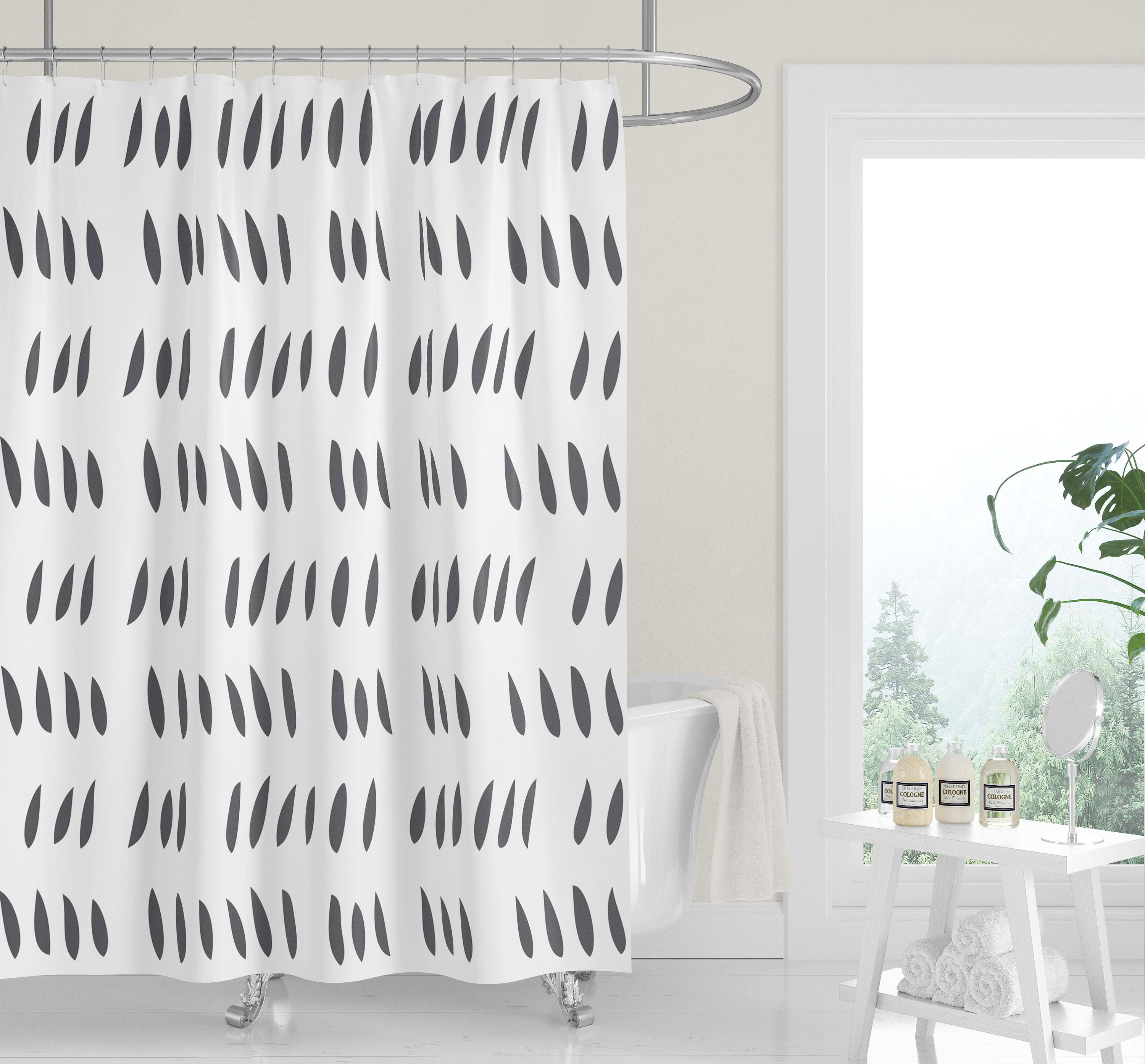 Tangerine Orange and White Shower Curtain with Abstract Raindrop Cutouts for Modern Neutral Decor - Image 3