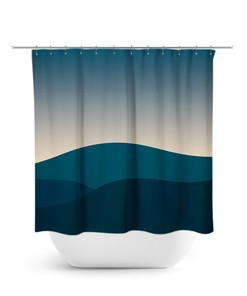 Teal Abstract Mountain Scene Shower Curtain in Perfect Blend with Tan and Teal Bathroom Decor