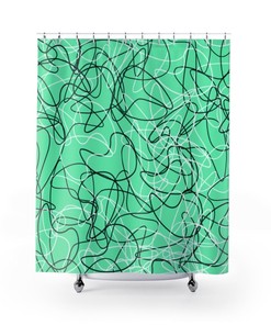 Teal Green Mid Century Modern Boomerang Pattern Shower Curtain, Bring a Vintage Charm to Your Bathroom Decor