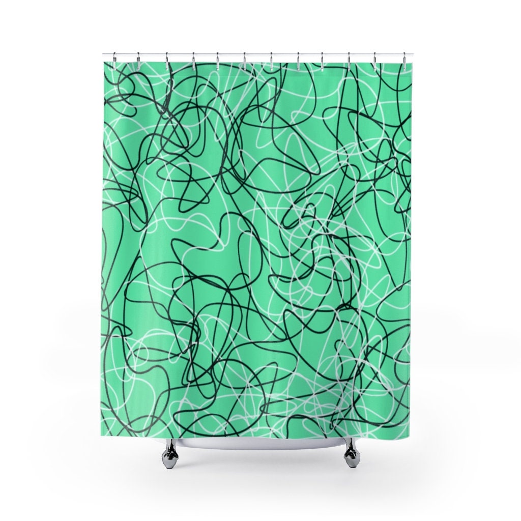 Teal Green Mid Century Modern Boomerang Pattern Shower Curtain, Bring a Vintage Charm to Your Bathroom Decor